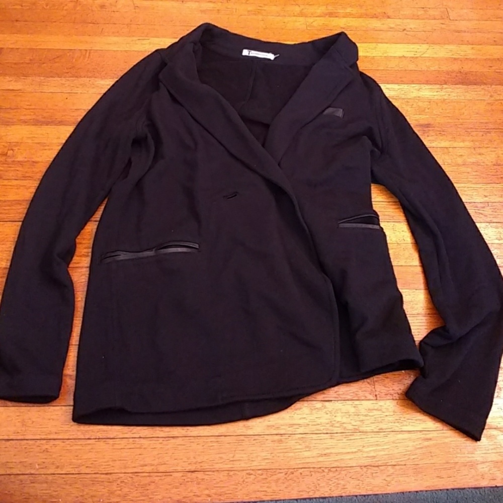 T jersey blazer leather trim